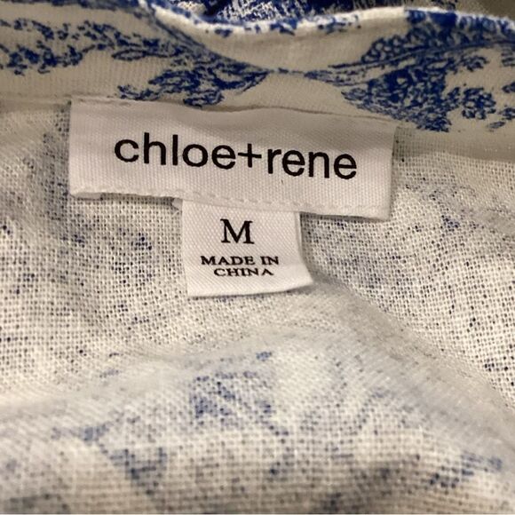 Chloe + Rene Linen blend Cottage Print Dress Blue and White Sleeveless M - Picture 9 of 16